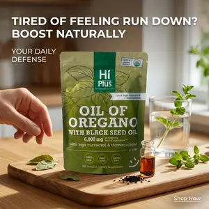 HiPlus Oregano Oil and Black Seed Oil 6000mg 4x Concentrated Supports Natural Defense, Non Gmo Supplement, Antioxidant Rich Supplement, Herbal Supplement for Fitness Healthcare, Organic, 300 Softgels