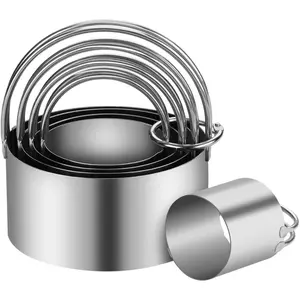 5 Pieces Cookie Cutters Round Cutters Stainless Steel Biscuit Cutter with Handle in Graduated Sizes Round Shape Molds