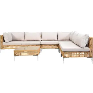 EortrheX 7-Piece Outdoor Wicker Sectional Sofa Set – Modular Patio Furniture with 4 Armless Chairs, 2 Corner Chairs, Coffee Table, Cushions & Pillows, All-Weather PE Rattan, Backyard/Garden/Deck​