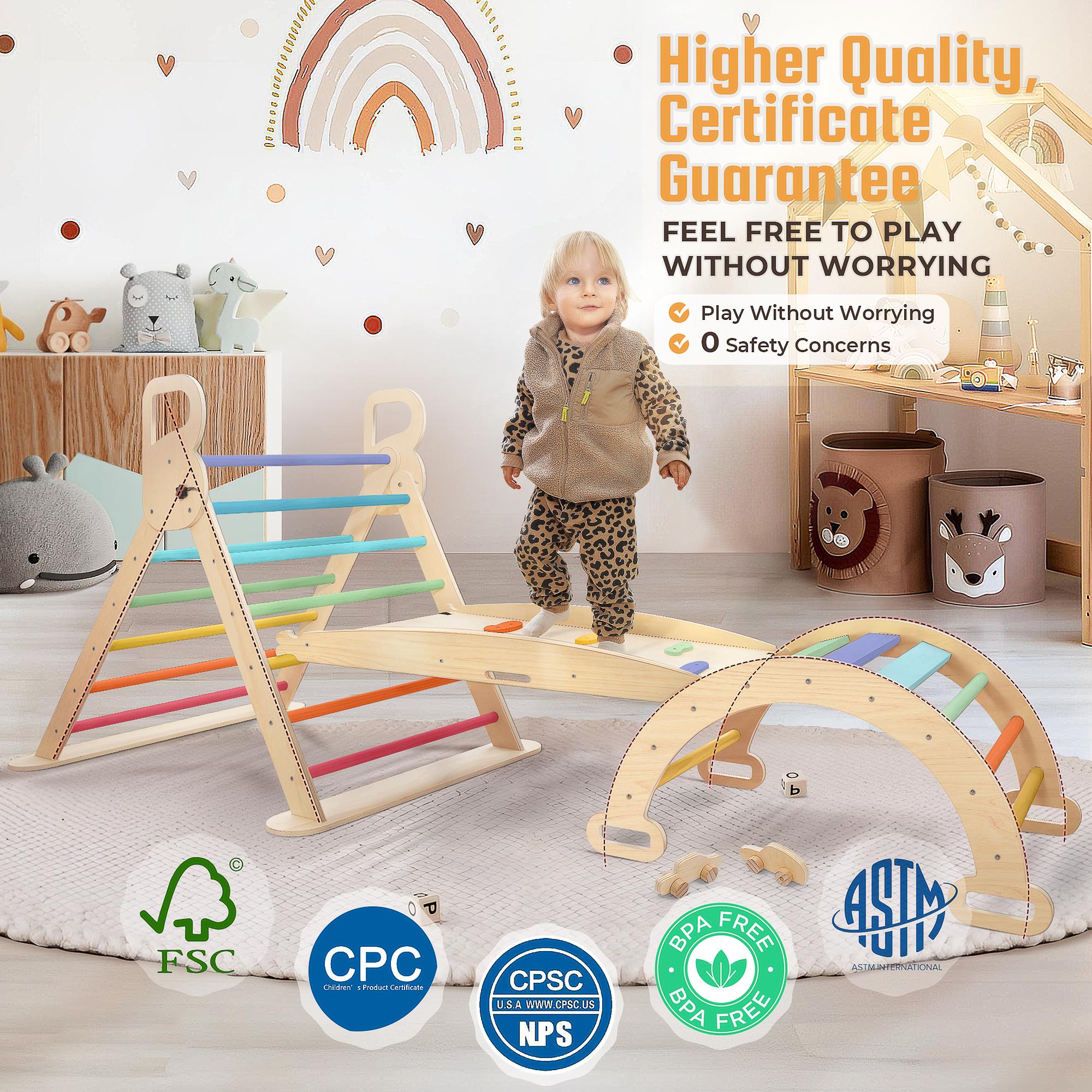 Pikler Triangle Set Wooden Climbing Set for Toddler、 ChildrenYears Old with Climbing Frames, Ramps & Arches for Indoor Playground Playtime