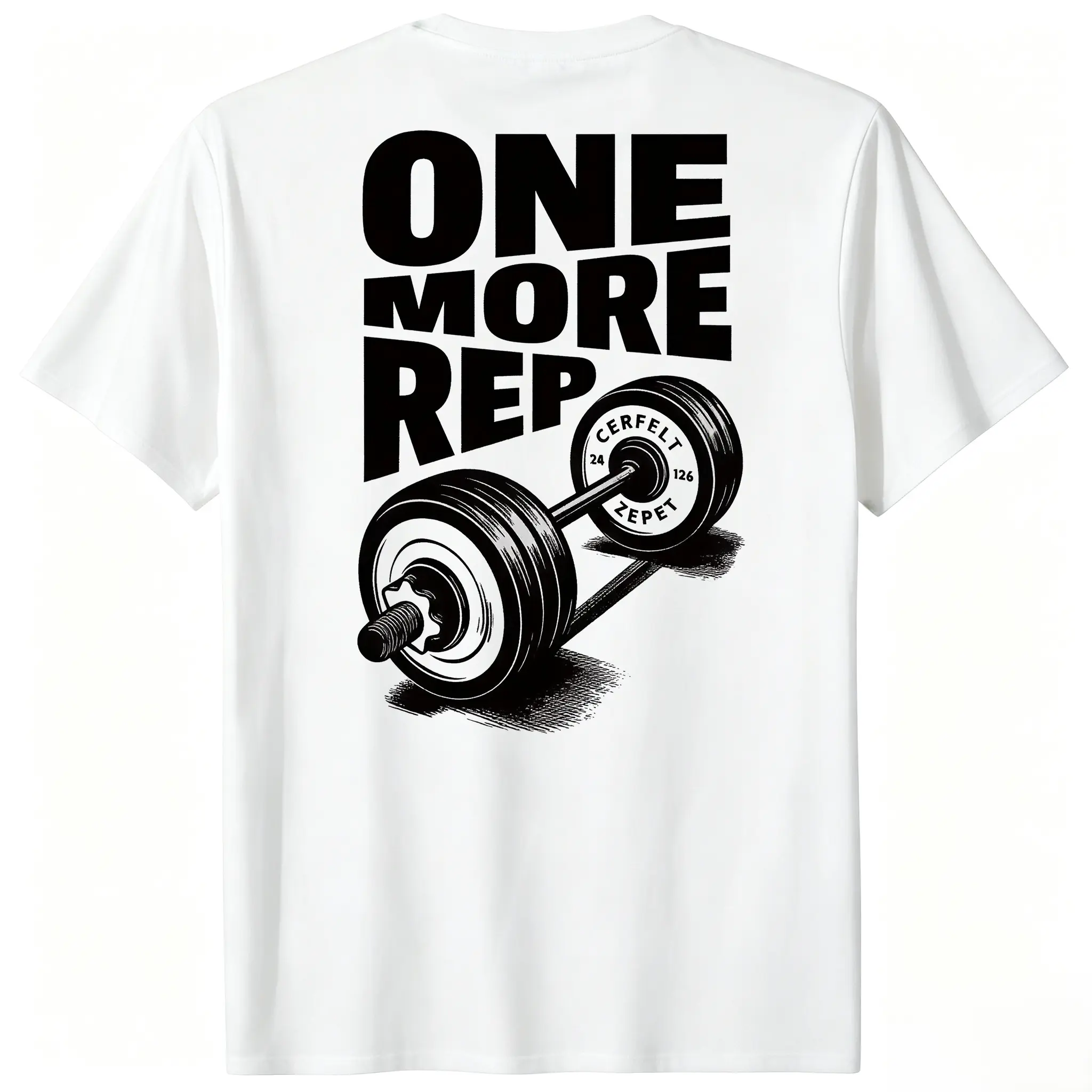 Male Short-Sleeve Round-Neck Gym Tee - Athletic Fit, Breathable Recycled Poly, "1 MORE REP" Dumbbell Graphic - Ideal for Gym Sessions, Bodybuilding & Casual Summer Sports Apparel, Gym Wear, Weightlifting