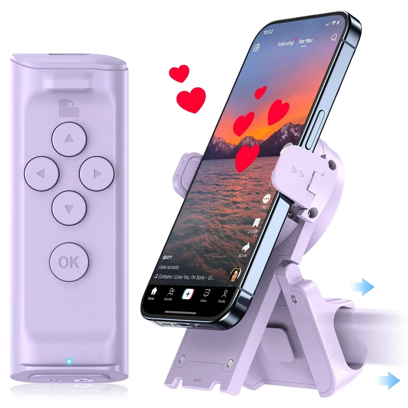 Remote Control for TikTok Scrolling, Wireless Page Turner & Selfie with Smartphone Holder Stand - Camera Video Recording Remote for iPhone, Android, Kindle App, tiktokshopbacktoschool