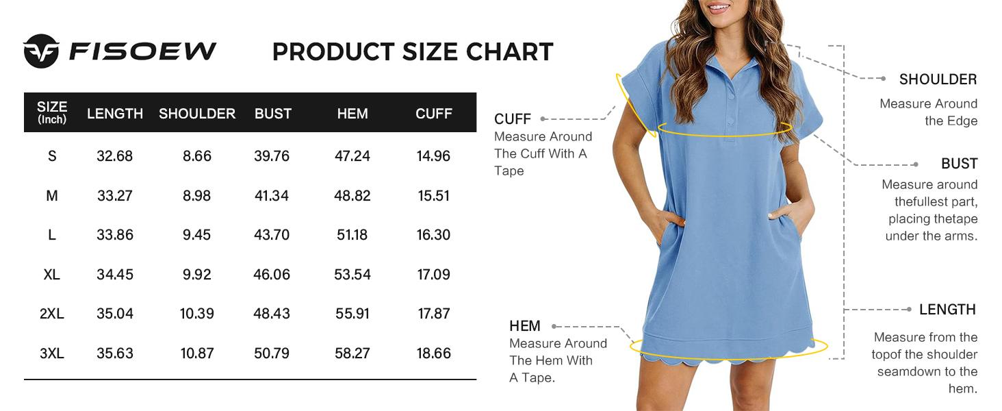 Fisoew Sports Womens Summer T Shirt Mini Dress Short Sleeve Collared V Neck Button Loose Active Dresses with Pockets