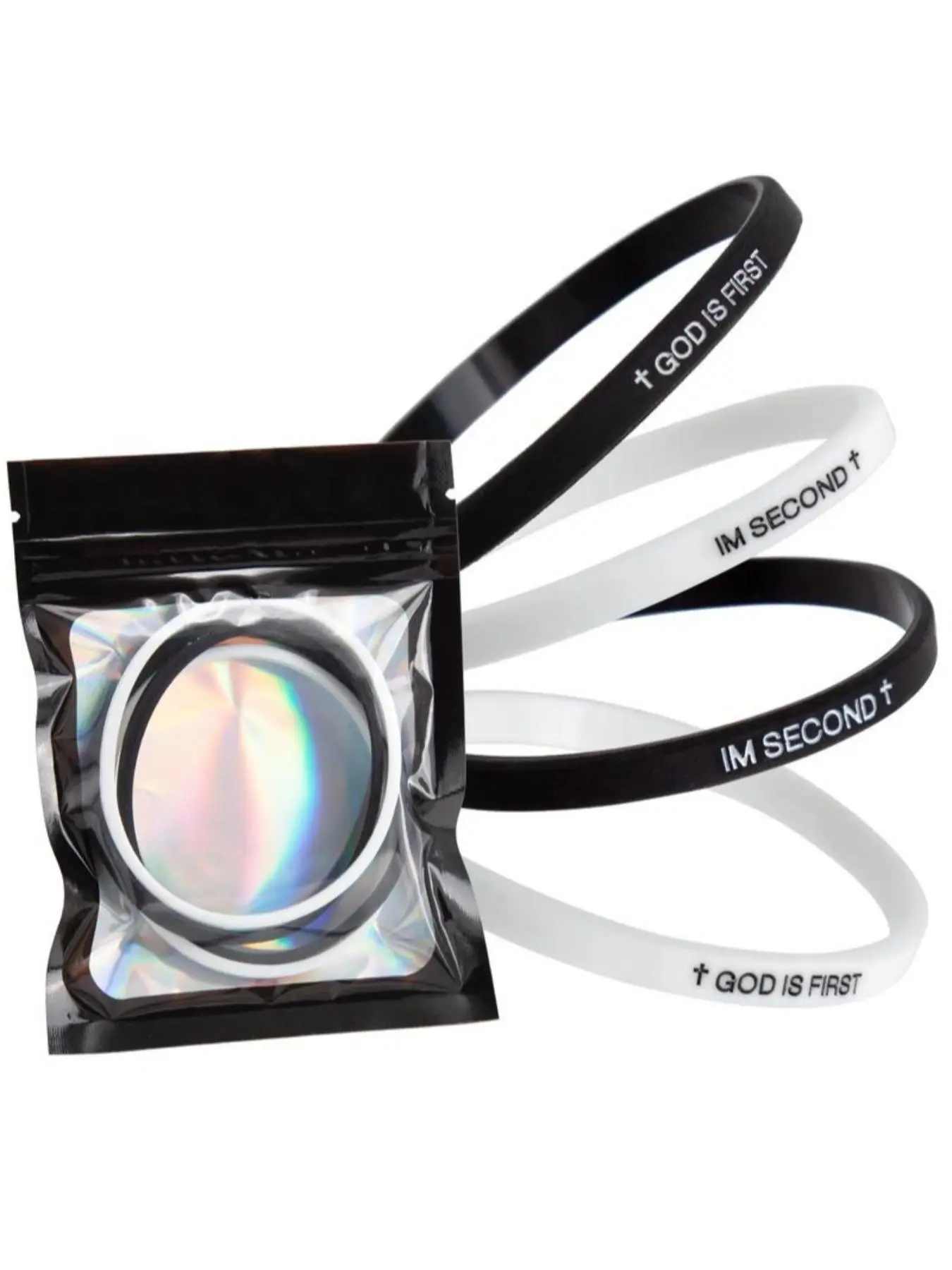 4 Pack 'God Is First' & I'm Second' Bracelets, Bracelet Set, Inspirational Bracelet, Interchangeable Silicone Bands, Christian Bible Wristbands for Men, Women and Teens, Stackable Religious Bracelets