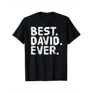 Funny Best David Ever Men's T-Shirt - Distressed White Print Black Casual Tee for Dad - Soft Breathable Sizes S-XXXL - Father's Day Gift Idea, Birthday Present for David - Humorous Apparel with F Oversized Graphic Crewneck Basic Comfy Tshirt