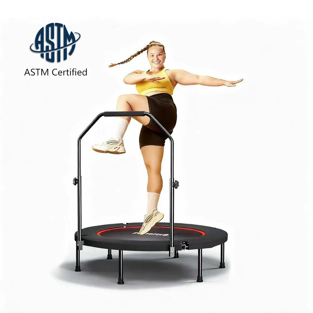SkyBound 600 LBS Tested Foldable Mini Trampoline, 40'' Fitness Rebounder with Springs/Bungees, Foldable Mini Trampoline with Bungees/Springs，Adjustable U-Bar Handle, Stable Quiet Indoor/Outdoor Exercise Equipment Home Gym Kit tiktokshopbacktoschool