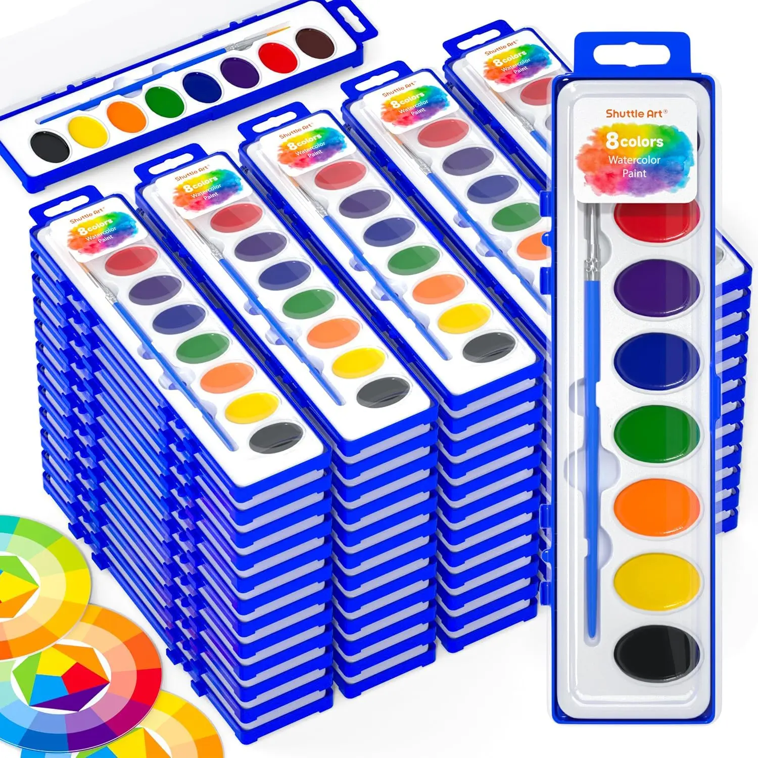 Shuttle Art 8/16 Colors Watercolor Paint Set, 15/24/60 Pack with Paint Brushes & Color Wheels, Washable for Boys, Girls & Adults, Suitable for Classroom, Parties, Kindergarten & Art, Art Crafting Kit, Art Painting Supplies