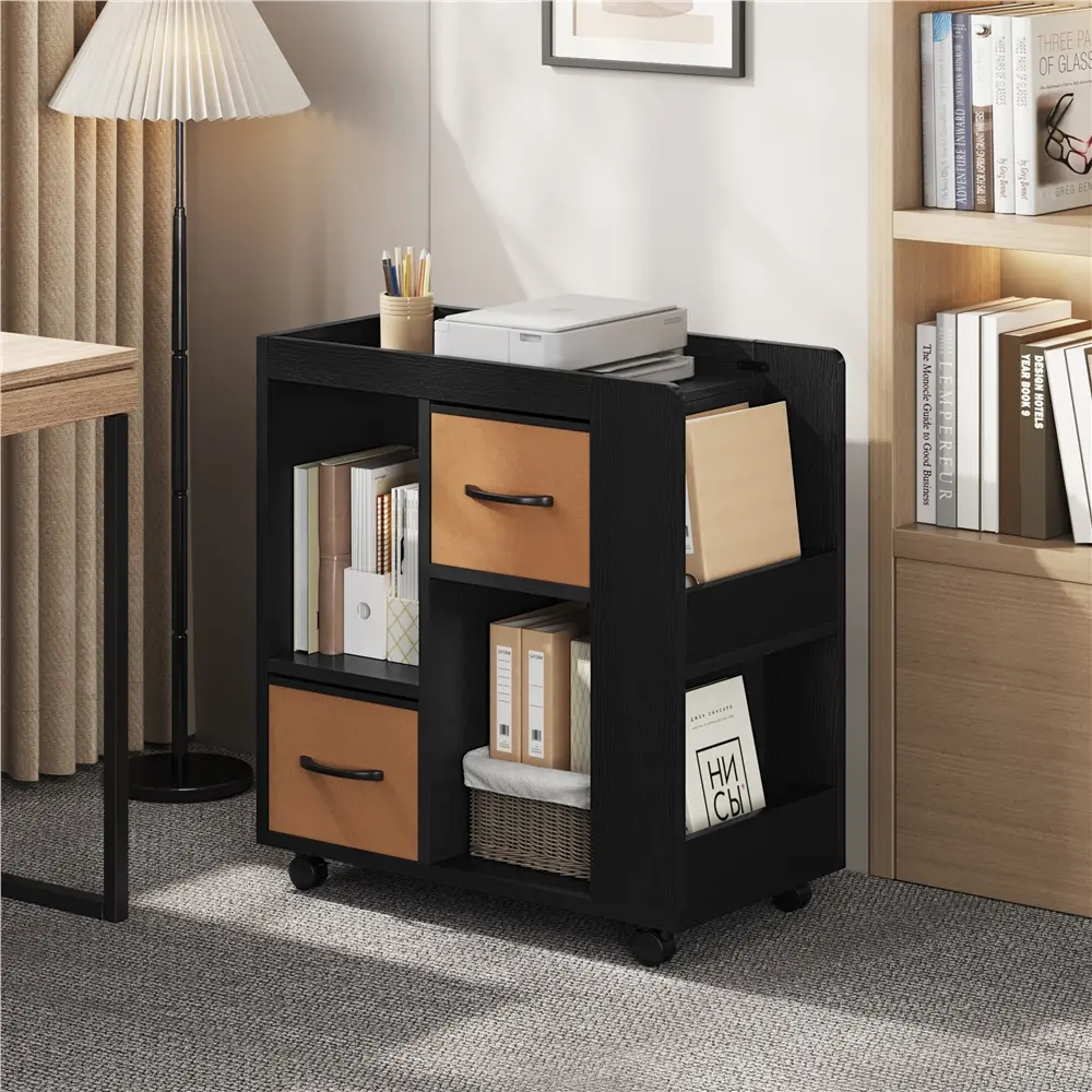 Yaheetech Rolling Bookcase - Portable Foldable Table Book Holder with Removable Fabric Drawers, Magazine Racks, Wheels, Wheel Locks, Space Saving Furniture for Living Room, Home Office | Small Room Ideas, Office Inspo