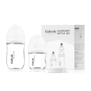 Gulicola Glass Anti-colic Baby Bottles, 0 M+, With Extra Slow Flow & Slow Flow Nipple for Newborn, Wide neck Baby Bottle, Easy to Clean, BPA Free