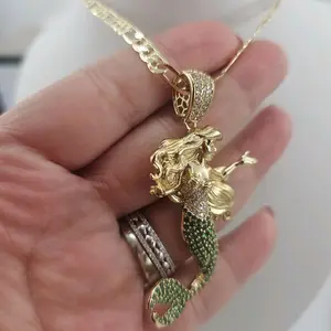 (TT #2 chain #28) Necklace mermaid pendant  with chain 14K Goldplated