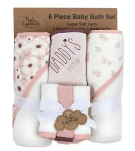 Baby Essentials 6 Piece Hooded Bath Towel Washcloth Set 3 – 24 Months for Bath Time, Showers, Lounge, Beach, Pool in Daddy's Little Sweetie Print
