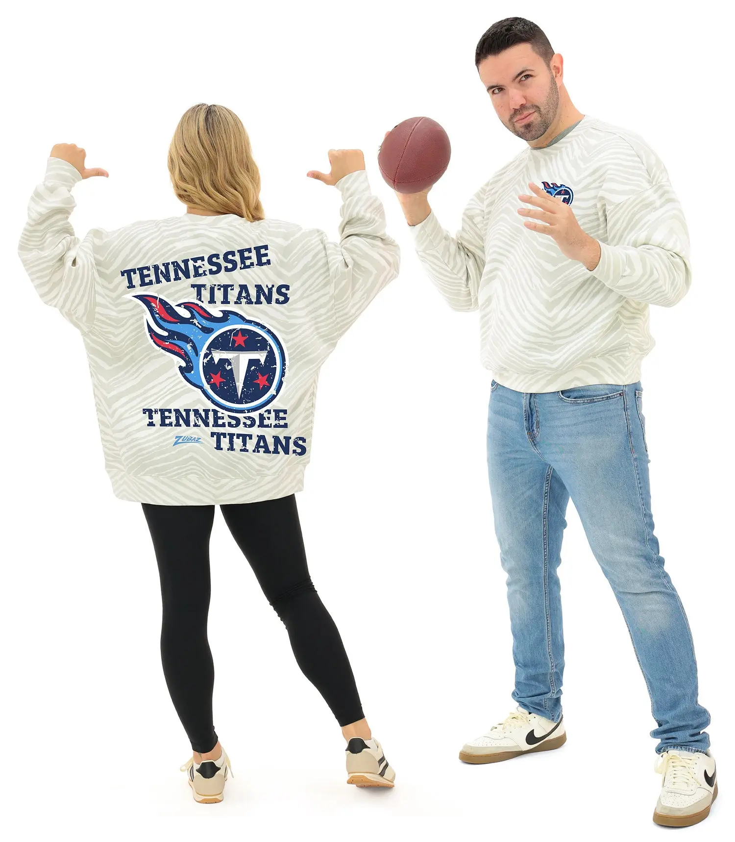 Zubaz NFL   90's All Over Zebra Crewneck Sweatshirt – Full Back, TENNESSEE TITANS