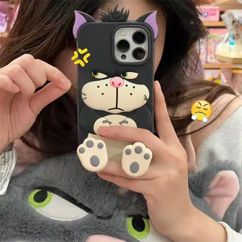 iPhone 11 12 13 14 15 16 17 Pro Max Phone Shell with Cute Cat Paw Stand, Cartoon Soft Shockproof Protective Case, Best Friend Gift, Smartphone Cover Casing Protector
