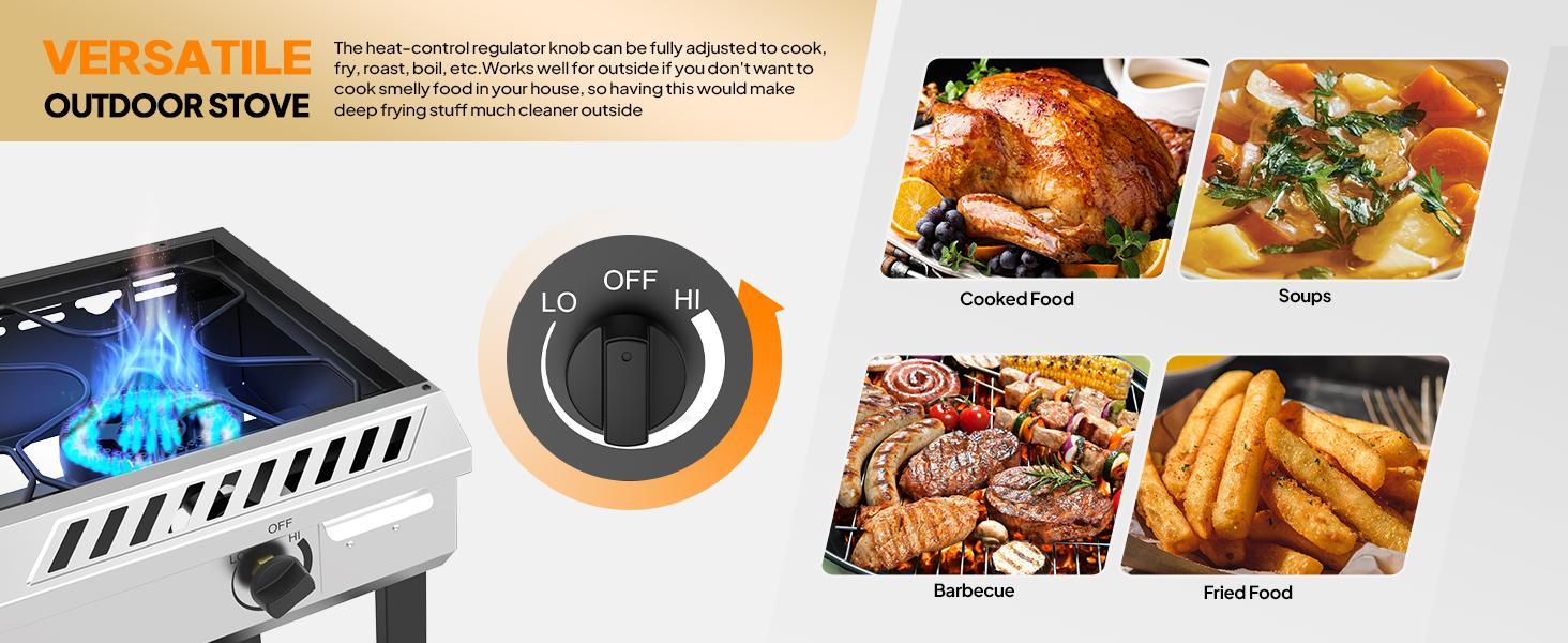 ROVSUN 2/3 Burner Outdoor Propane Burner with Ignition & Regulator, 150,000/225,000 BTU Powerful & Portable Gas Stove Outdoor Stand Cooker for Backyard Patio Cooking Home Camping Brewing Canning Turkey Frying SpringStatements