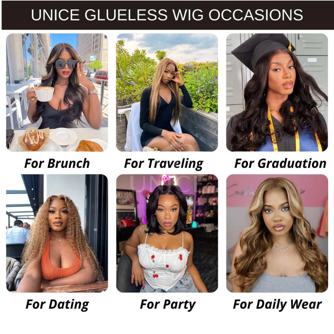 UNice Glueless Black Cherry Layered Straight Wig with Drawstring Pre-cut 7x5/13x4 HD Lace Frontal Human Hair Wigs with Invisible Knots Beginners Friendly #SpringStatements