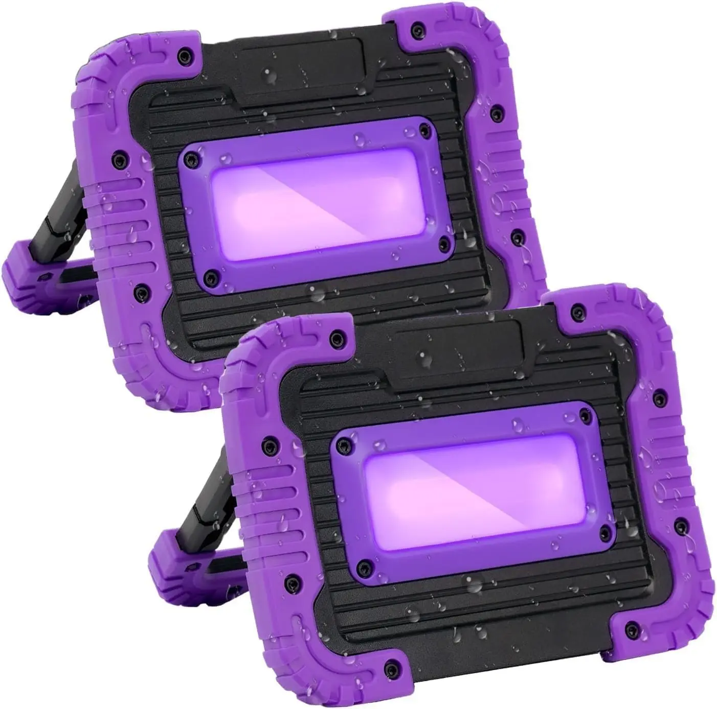 2-Pack Rechargeable 395nm LED Black Lights, Cordless Portable Powerful UV Flood Lights for Neon Glow Party, Halloween Decorations, GPRK