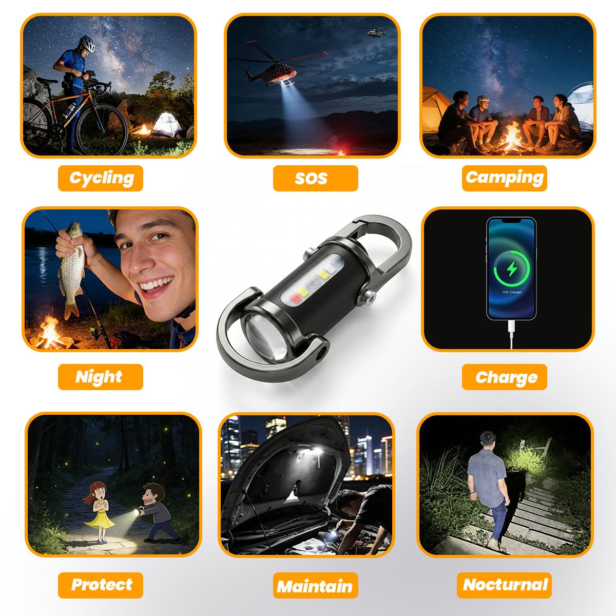 Mini LED Flashlight Strong Light Portable USB-C Rechargeable Keychain Light with Strobe SOS for Camping Hiking Work Travel Outdoor Fun Multifunctional Ultra-Bright