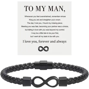 To My Man, Infinity Leather Bracelet Husband Gifts from WifeI Love You Forever and Always Bracelets Boyfriend Anniversary Birthday Christmas Fathers Gifts for Men Son Grandson