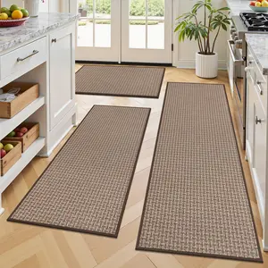 LOKHOM Kitchen Rugs Sets of 3-Non Slip Kitchen Mats for Floor-Thick Absorbent Solid Color Kitchen Floor Mat Runner Carpet for Hallways Entryway Laundry Room Washable
