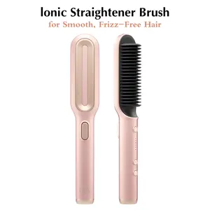 LILA Hair Straightener Brush, 2 in 1 Straightening & Curling Brush, Hairdressing Comb , Trending Products, 200 Million Ionic for Frizz-Free, Shiny Hair，Makeup Products, Safe Mode