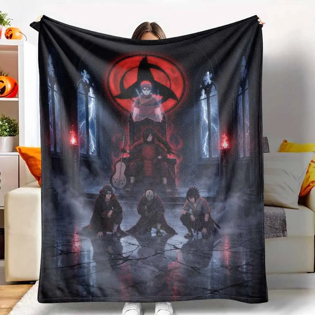 Anime Ninja Clan Flannel Blanket Uchiha Madara Sharingan Print Super Soft Lightweight Warm Cozy Bed Throw for Bedroom Living Room Sofa Couch Camping Travel Movie Night Birthday Gift Ideas