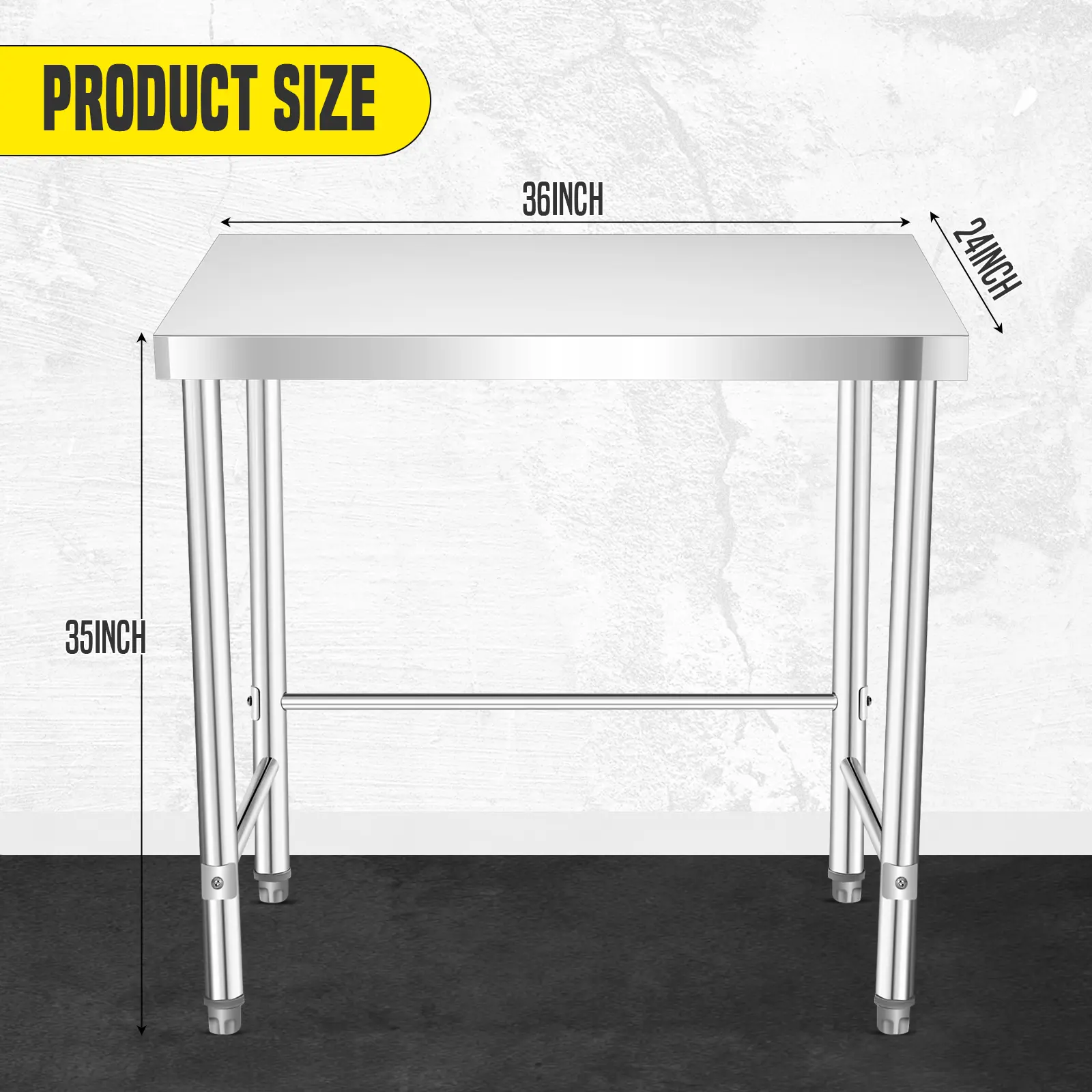 Garvee Stainless Steel Work Table 36x24 Inch - Commercial Kitchen Prep Table with Open Shelf Base, Restaurant Grade Metal Counter for Food Preparation & Workstation