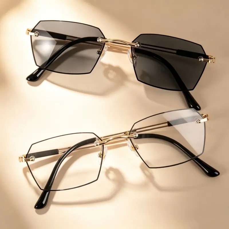 Photochromic reading glasses, rimless cut edge readers, anti blue light single vision eyeglasses, transition glasses for men women, lightweight comfortable reading glasses, 2026 upgraded reading eyewear