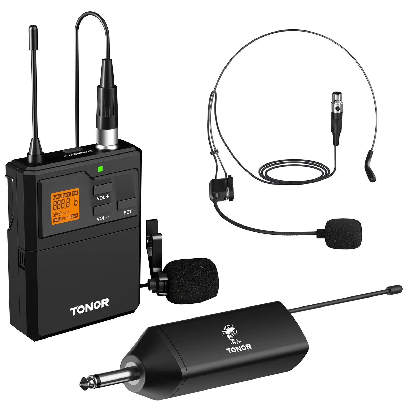 TONOR UHF Wireless Microphone System with Headset/Lavalier Mic, Rechargeable Receiver, 15 Channels, 200ft Range for Live Performance & PA Speaker,summerwins