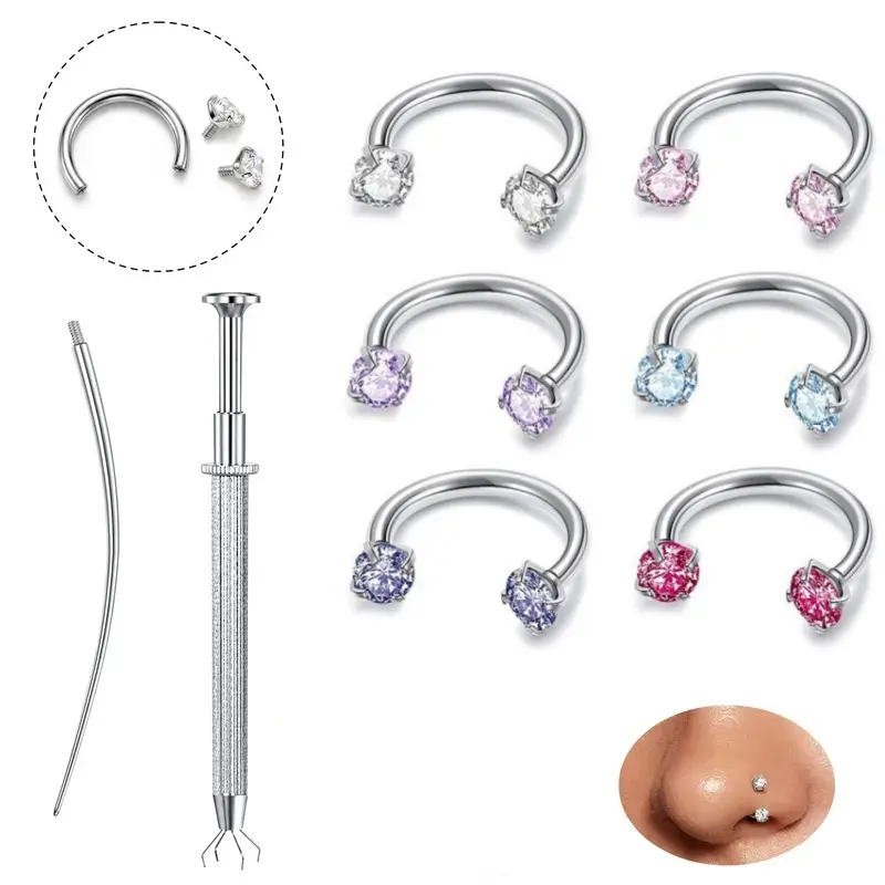 6pcs Piercing Horseshoe Cartilage Earrings Nose Rings Set Stainless Steel Body Piercing Jewelry