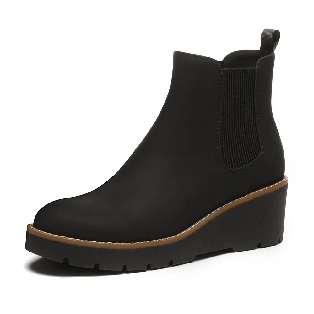 Athlefit Women's Chelsea Wedge Boots Elastic Platform Lug Sole Slip on Wedge Ankle Booties boots  women winter boots Girl Walking Shoes Footwear Pu