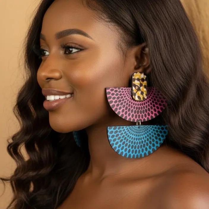 16/MAKENA: Afrocentric acrylic lightweight stud statement earrings made with hypoallergenic materials, designed to express culture, pride, and heritage in a bold, modern way.
