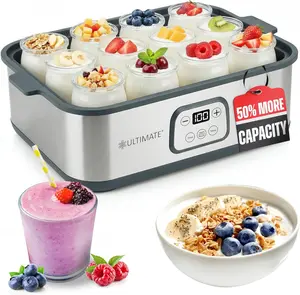 Ultimate Probiotic Yogurt Maker XL - Adjustable Time & Temperature Control - 50% More Capacity with 12 x 6oz Yogurt Jars - Make Trillions of Probiotics for Gut Health - ULTIMATE LIFETIME WARRANTY
