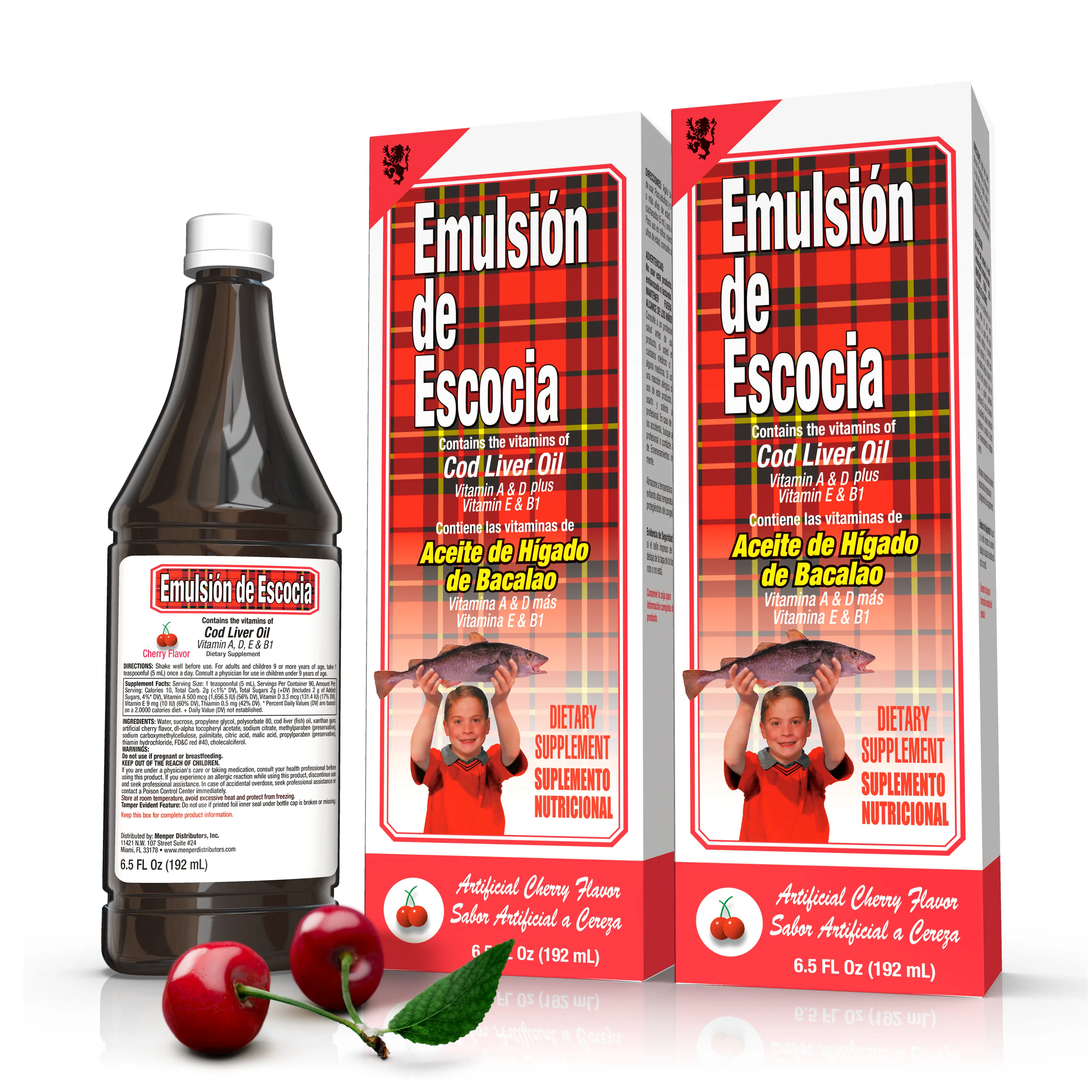 Emulsion de Escocia Edible Scottish Cod Liver Oil Cherry Supplement - Fitness & Vitamin Healthcare Support, Gut Health Digestive Aid, 15.3 Fl Oz (2 Bottles)