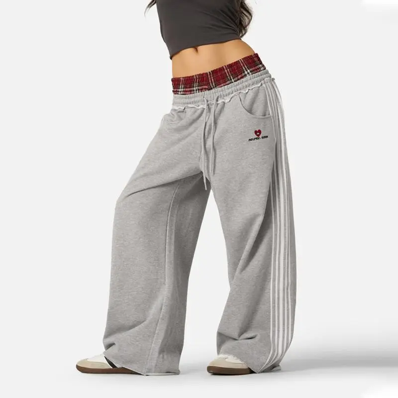 American Retro College Style Loose Fit Two-Piece Set with Double Waist Head Fake for Sports & Leisure All Seasons Short Striped Plain Athletic Workout Clothing Athletic Tracksuits