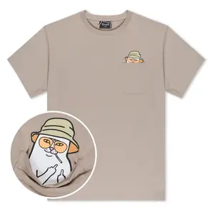 Men's Round Neck Short-Sleeve Cotton Streetwear Pocket T-Shirt, Casual Top (Tan)