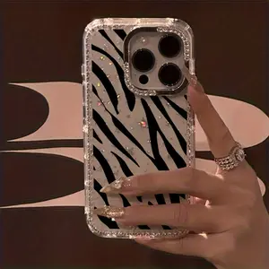 A Luxurious Zebra-Striped Phone Case Adorned with Sparkling Rhinestones, for iPhone 17 16 15 14 13 12 11 Pro Max Plus & Samsung Galaxy S26 S25 S24 S23 S22 Ultra, It Makes a Perfect Gift for Christmas, New Year, Easter