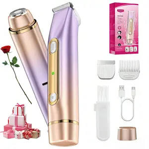 Electric Bikini Trimmer for Women, 1 Set Rechargeable 2 in 1 Body & Facial Hair Removal, Waterproof Wet & Dry Use Trimmer for Women