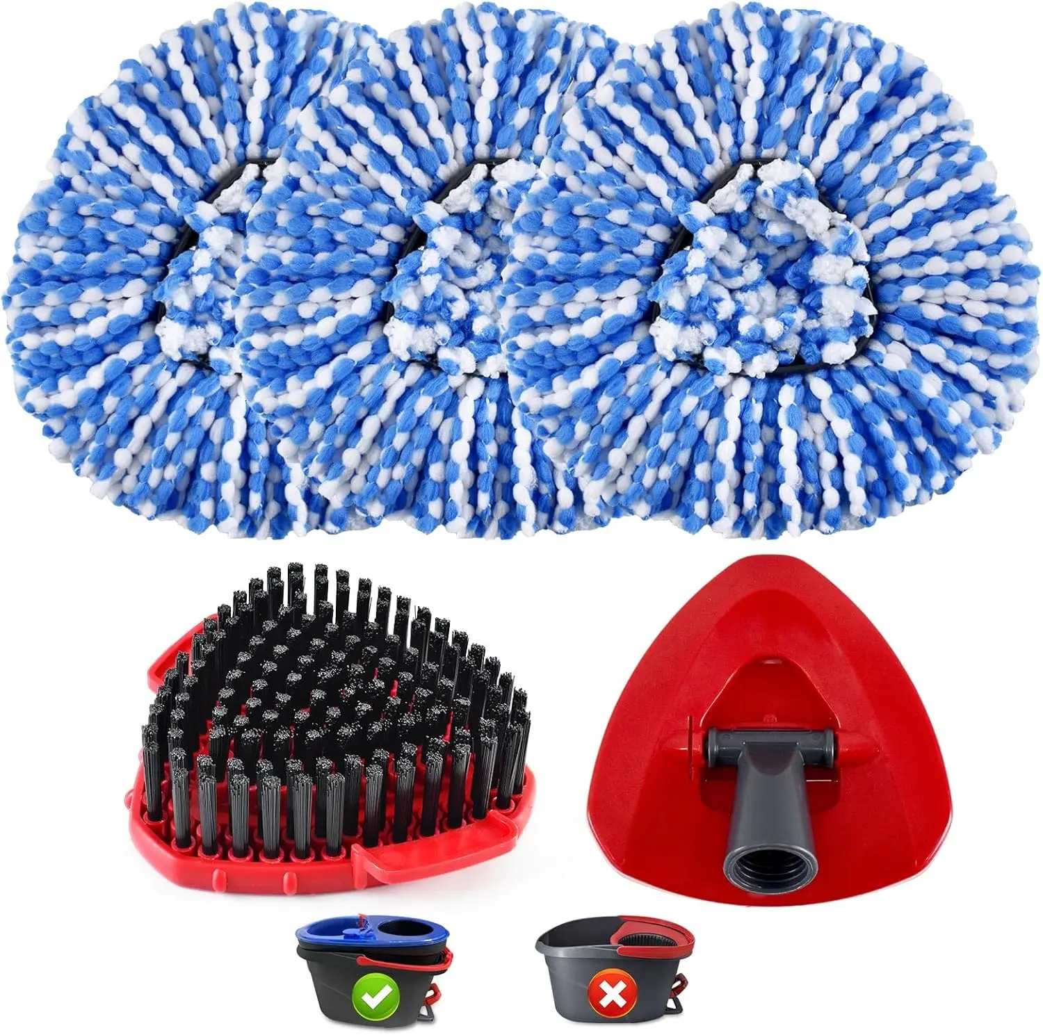 Mop Head Replacement, Base, Mop Handle for Ocedar RinseClean 2-Tank System, 3Microfiber Mop Refills,  Base and Scrubber for All Hard-surfaced Floor