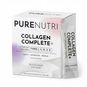 PURENUTRI Collagen Complete+ Multi Collagen Peptides Powder - Type I II III V X with ACV, Biotin, Vitamin C & Hyaluronic Acid - Supports Skin, Hair, Nails, Digestion & Metabolism - 30 Packets - Keto, Non GMO, Gluten Free Supplement