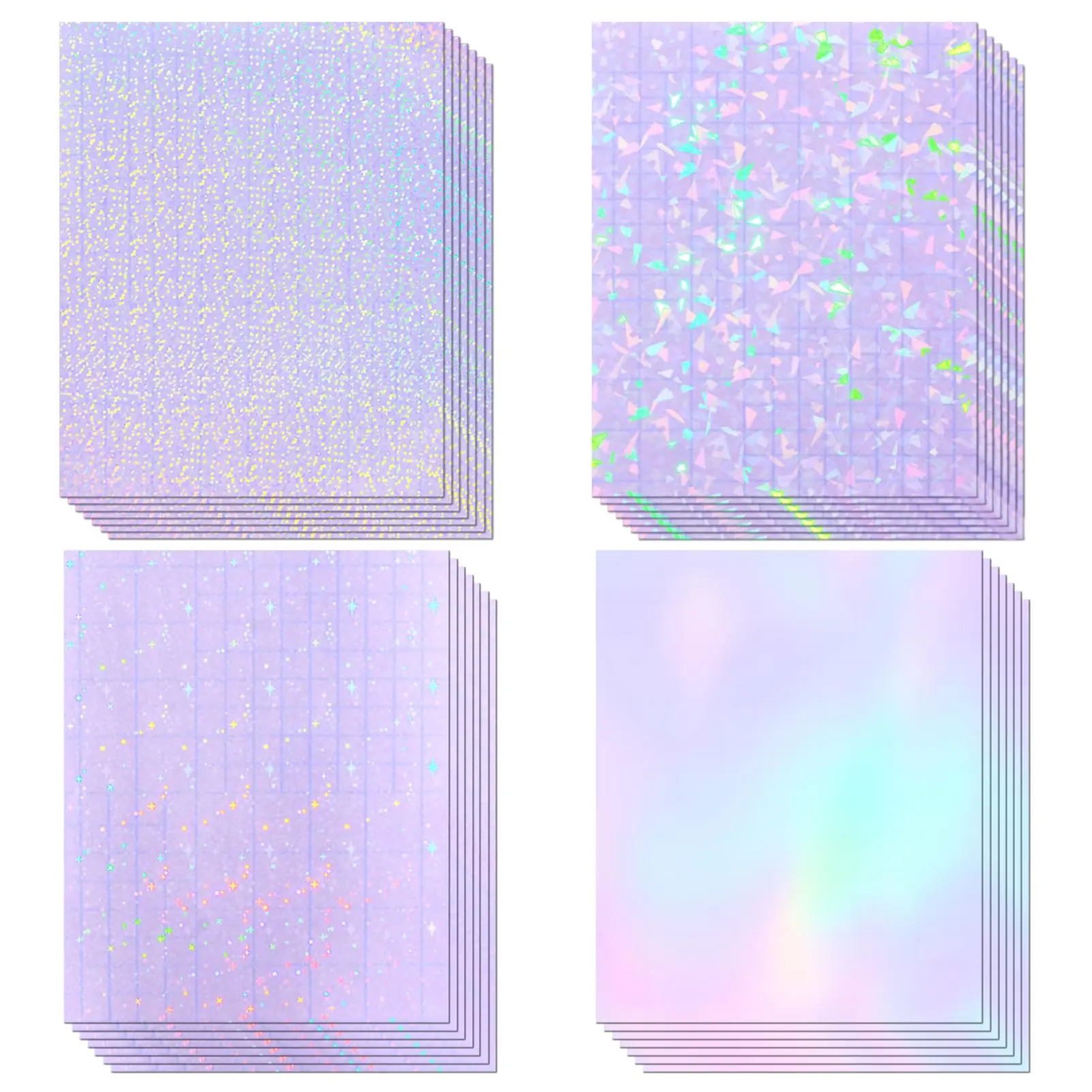 36 Sheets Holographic Sticker Paper, Transparent Holographic Vinyl Laminate Film, Clear Overlay Lamination Sticker Paper Self Adhesive Waterproof - Gem, Dot, Colorful, Star Patterns/8.5x11 inch