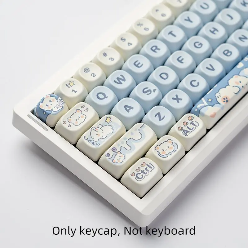 132-Key Cute Charming Cartoon Bear Keycap, Keycap Set, Cute Keycap Keyboard Compatibility for 6.25U Space 61 68 75 84 87 98 100 104 108, Keyboard Accessories for Home & Office, Cartoon Bear Theme