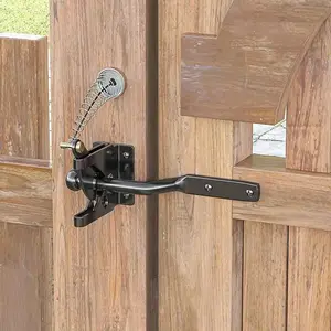 Self Locking Gate Latch with Spring Cable Pull, Automatic Gravity Lever Gate Fence Door Lock, Door Security Lock for Wooden Fence/Vinyl Door/Aluminum Gate