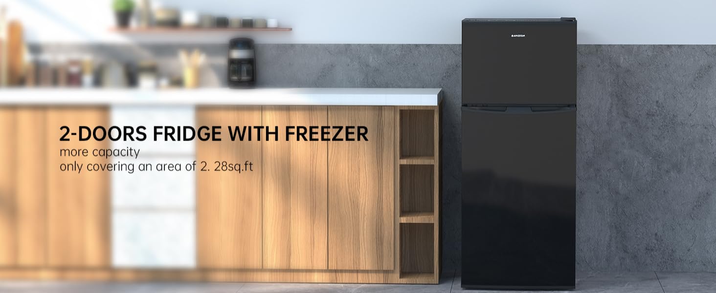 BANGSON 4.0 Cu.Ft Small Refrigerator with Freezer, Double-Door, 5-Level Temperature Control, Adjustable Feet, Bottom Freezer Design, for Apartment Dorm Kitchen, mini fridge, Silver, Black Appliances BANGSON 4.0 Cu.Ft Small Refrigerator with Freezer, Double-Door, 5-Level Temperature Control, Adjustable Feet, Bottom Freezer Design, for Apartment Dorm Kitchen, mini fridge, Silver, Black Appliances
