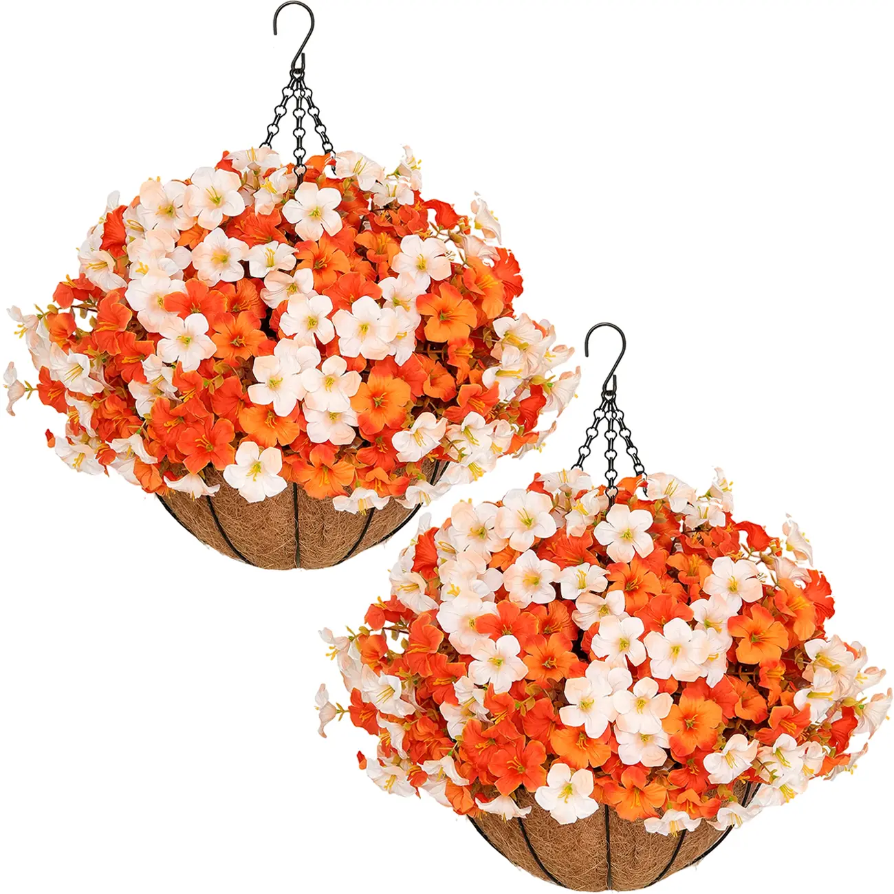 2 Pcs Autumn outdoor artificial morning glory hanging flower basket, including 2 hanging flower pots and 24 flowers - suitable for front porch, garden, patio, patio and home decoration.,dorm decor,dorm room decor
