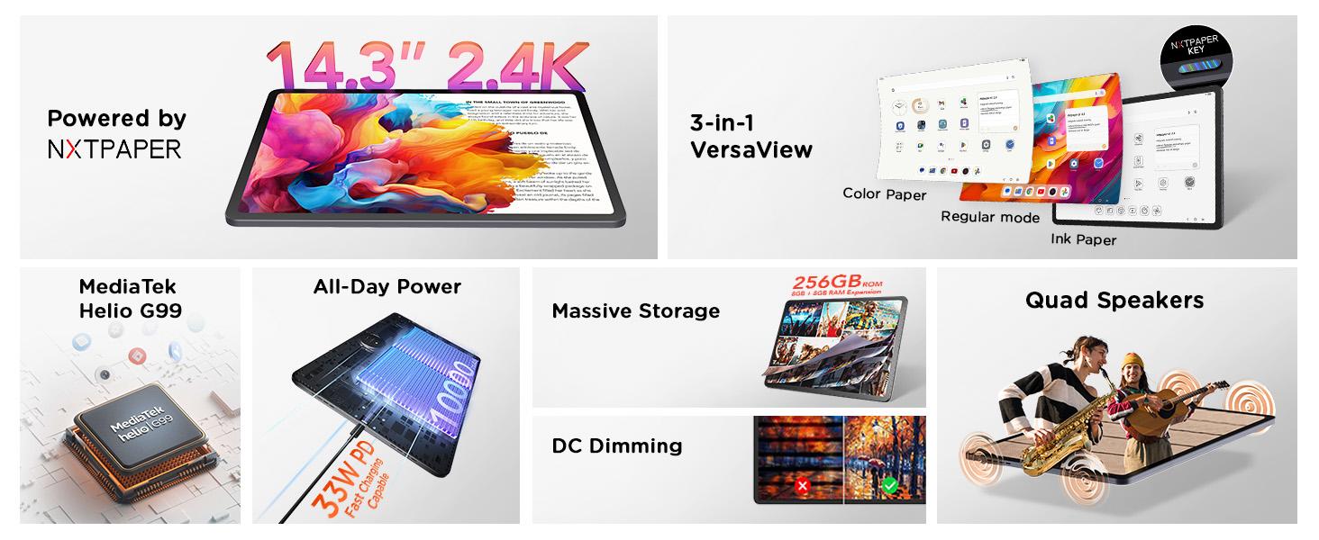 TCL Hera NXTPAPER Android 14 Tablet, 14.3" Paper-Like Display, Digital Drawing Pad & Notebook, 8GB+8GB RAM, 256GB Storage, 10000mAh Battery, Multi-Window Productivity, Eye-Comfort Anti-Glare Screen TCL Hera NXTPAPER Android 14 Tablet, 14.3" Paper-Like Display, Digital Drawing Pad & Notebook, 8GB+8GB RAM, 256GB Storage, 10000mAh Battery, Multi-Window Productivity, Eye-Comfort Anti-Glare Screen