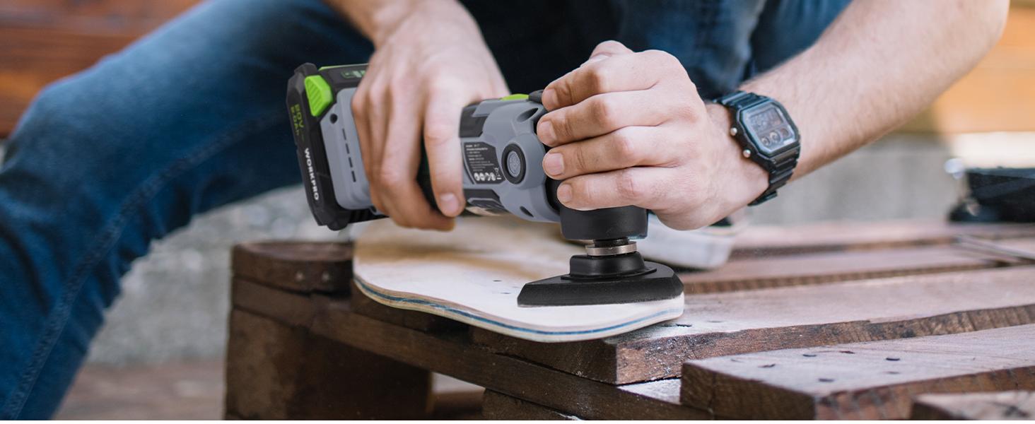 #fathersdaygift WORKPRO 20V Oscillating Tool Kit, Cordless and Brushless 19,000 RPM Orbiting Multi Tool with 6 Variable Speeds, 3.6°Oscillation Angle, 21pcs Saw Accessories, 1 Rechargeable Battery and Carrying Bag
