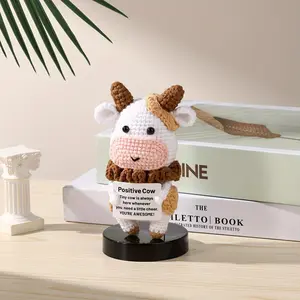 Handmade Emotional Support Cow - Easter Basket Stuffer 2026 - Crochet Positive Cow Figurine - Aesthetic Desk Decor & Healing Gift for Teen Girls
