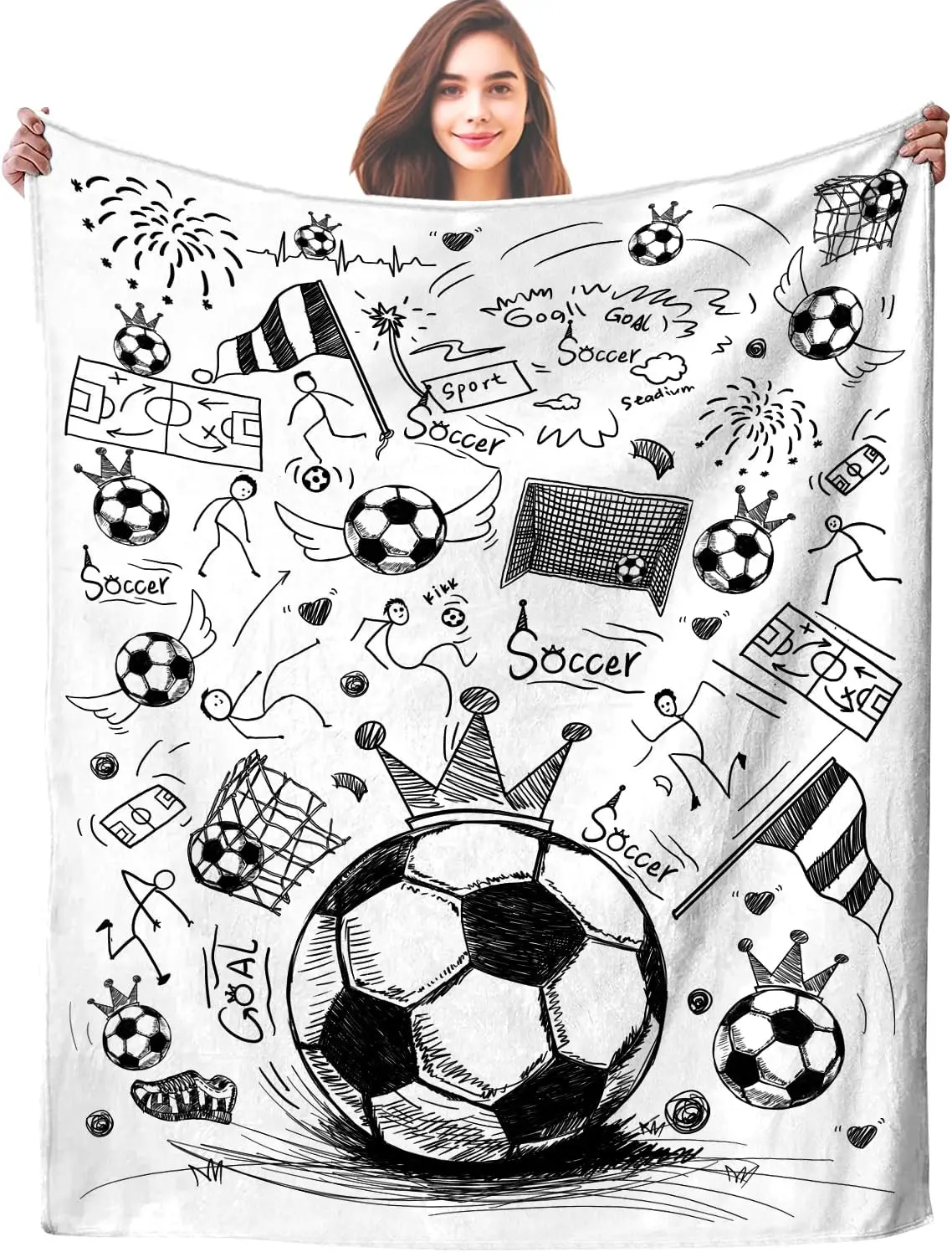 Soccer Themed Plush Blanket - Cozy Sport Fan Throw, Unique Funny Bedding Decor, Gift for Fans, Ideal for Living Room Bedroom