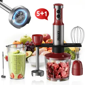PRASKY Professional Handheld Blender 1200W Motor 20 Speeds Modes with Turbo Stainless Steel Blade Egg Whisk Beaker Chopper Bowl Multi-Function Kitchen Stick Mixer for Soups, Smoothies, Baby Food & Juicer