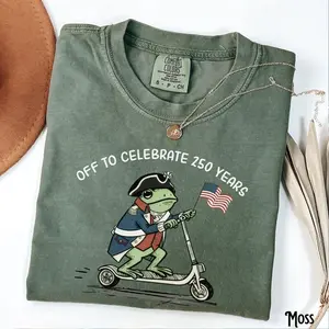 Comfort Colors Off To Celebrate 250 Years T-Shirt, America 250 Shirt, 4th of July, USA Independence Day, Unisex Garment-Dyed Tee, Funny Frog TShirt
